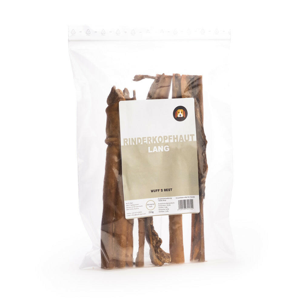 Rinderkopfhaut lang im 250g Beutel