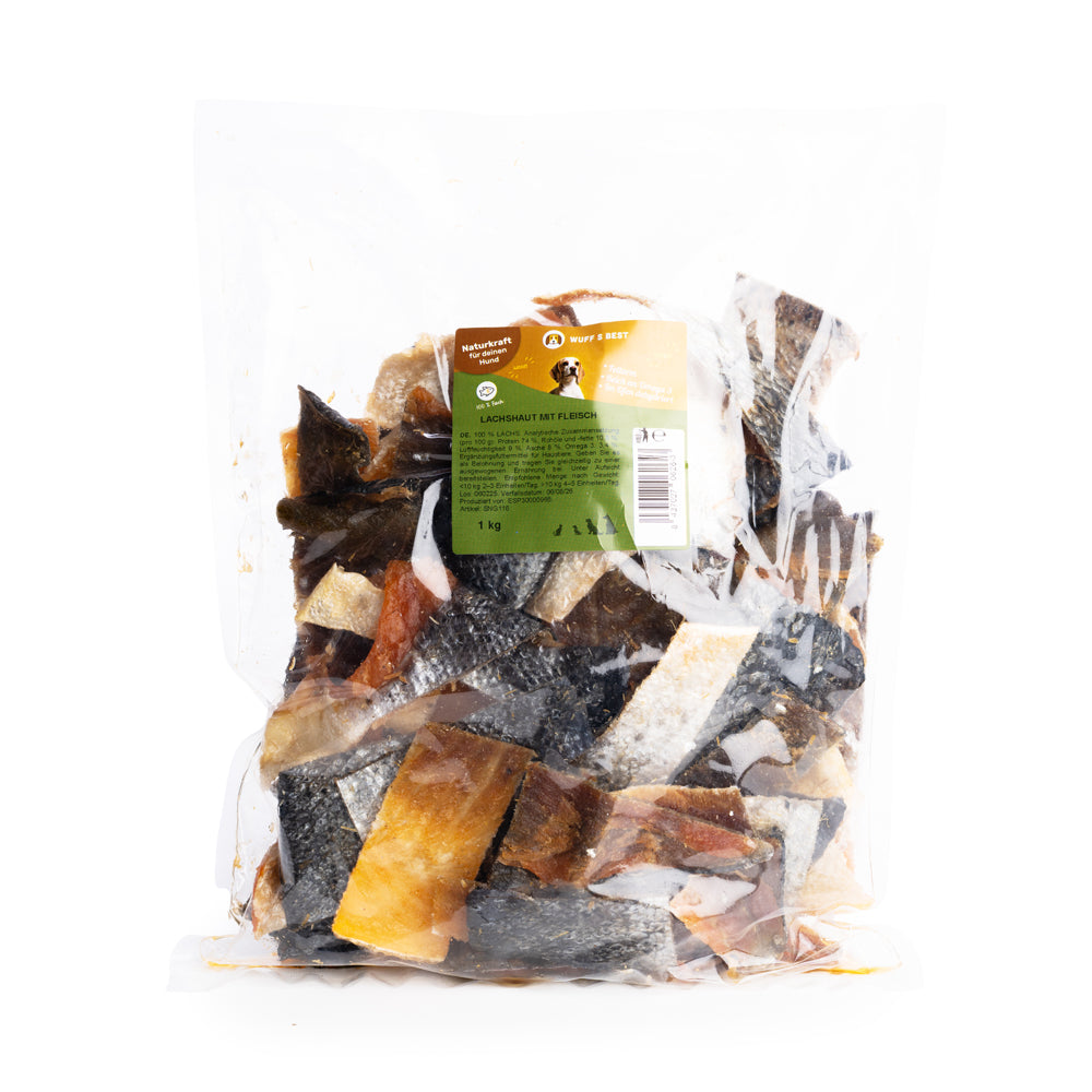 Getrocknete Lachshaut mit Fleisch für Hunde (70g oder 1.000g)