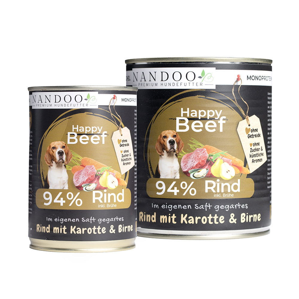 Nassfutter Rind mit Karotte, Birne & Grünlippmuschel (400 g oder 800 g Dose)