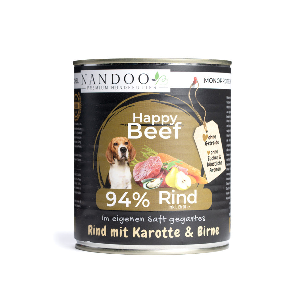 Nassfutter Rind mit Karotte, Birne & Grünlippmuschel (400 g oder 800 g Dose)