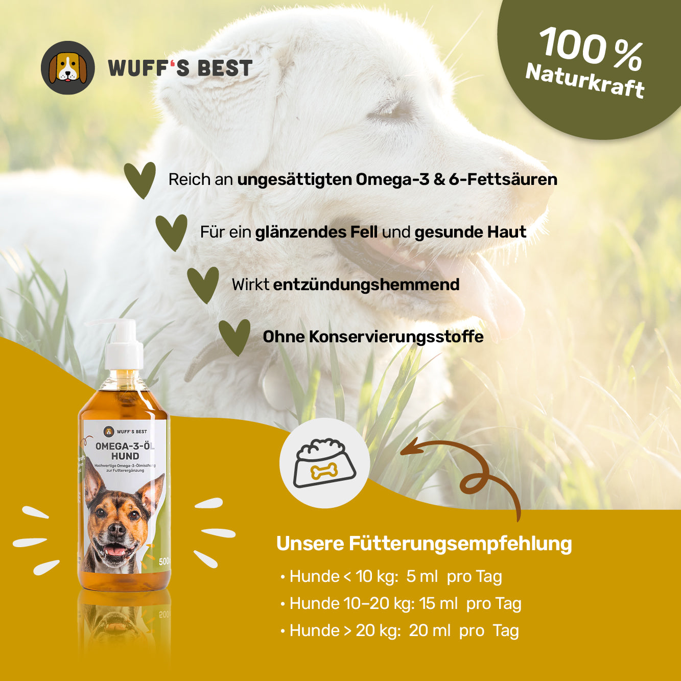 Omega-3-Öl Hund  (500ml Flasche)