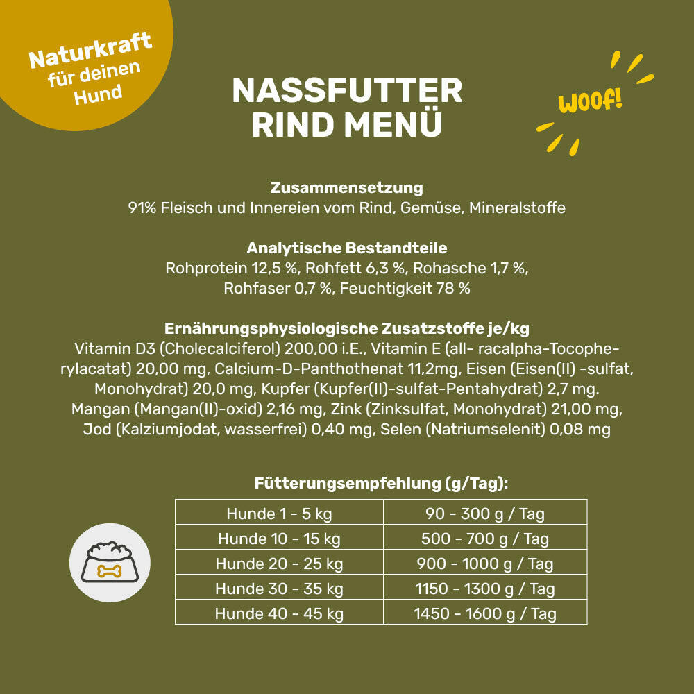 Nassfutter Rind Menü - Inhaltsstoffe & Fütterungsempfehlung